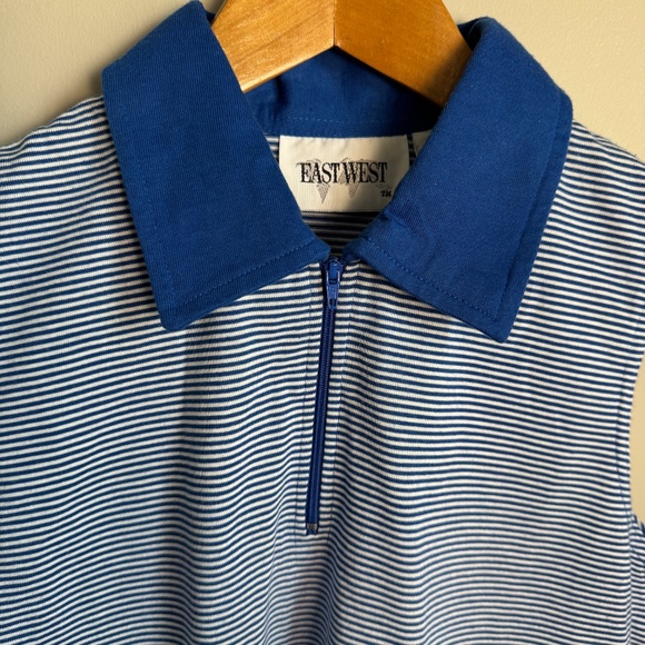 East West Women's Vintage Zipper Sleeveless Polo Shirt Blue Small Nautical Yacht - Picture 3 of 10
